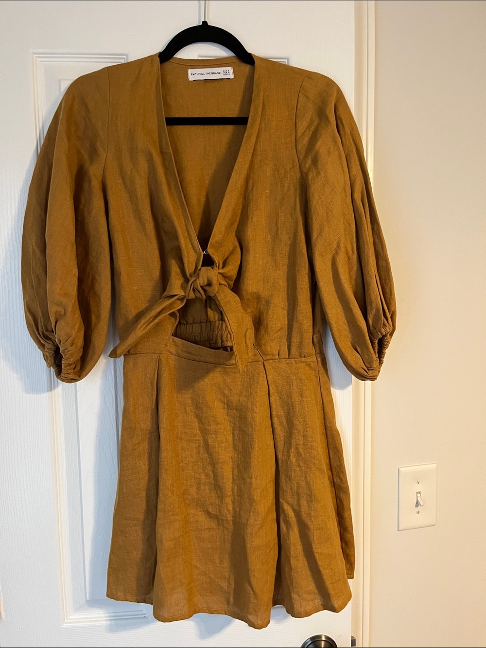 Faithfull the Brand Mustard Tie-Front Mini Dress